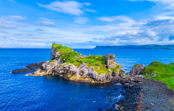 Картинка замок, побережье, руины, Северная Ирландия, Kinbane Castle