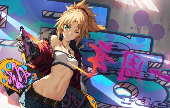Обои girl, Anime, graffiti, blonde, skate, Fate, Saber of Red,Fate/apocrypha на телефон и рабочий стол, раздел прочее, разрешение1920x1080 - скачать