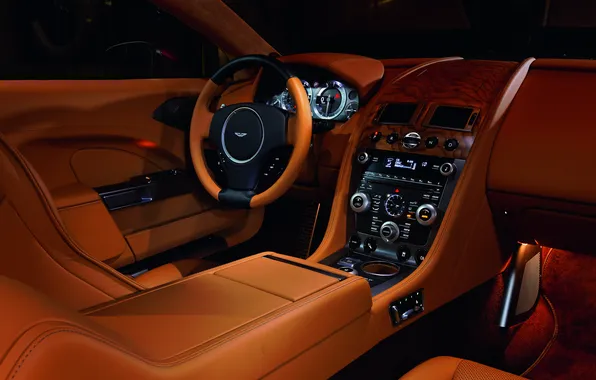 Картинка Aston Martin, Rapide, интерьер, кожа, подсветка, суперкар, эксклюзив, англичанин