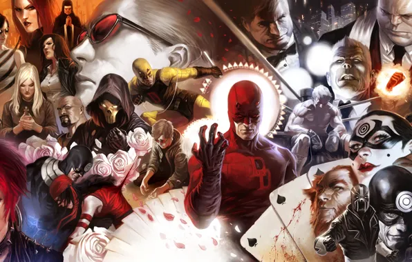 Marvel, daredevil, bullseye, kingpin, iron fist, black tarantula, luke cage
