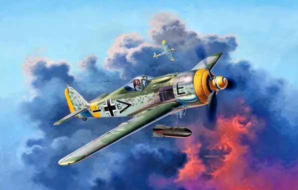 Картинка Германия, истребитель-бомбардировщик, Focke-Wulf, Вторая Мировая война, Люфтваффе, Fw-190F-8, SC 250, авиабомба