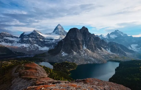 Горы, Канада, Альберта, леса, озёра, провинция Британская Колумбия, Mt. Assiniboine