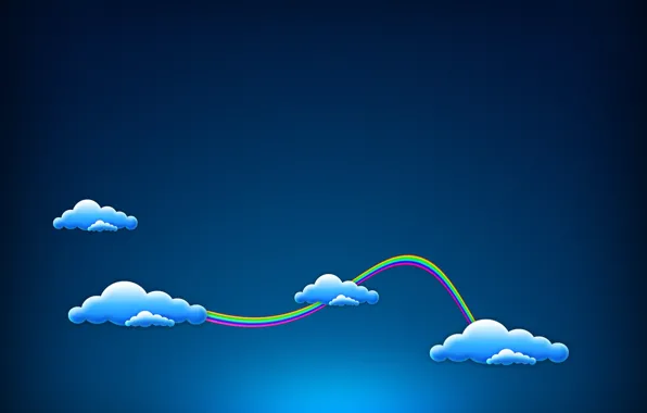 Облака, синий, радуга, минимализм