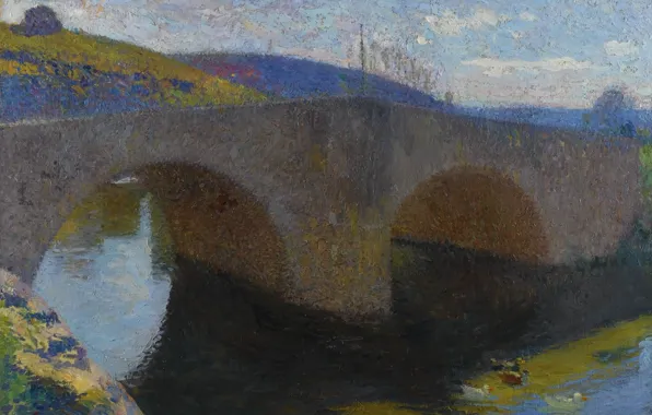Пейзаж, река, картина, Анри-Жан Гильом Мартин, Henri Matrin, Мост в Лабастид-дю-Вер