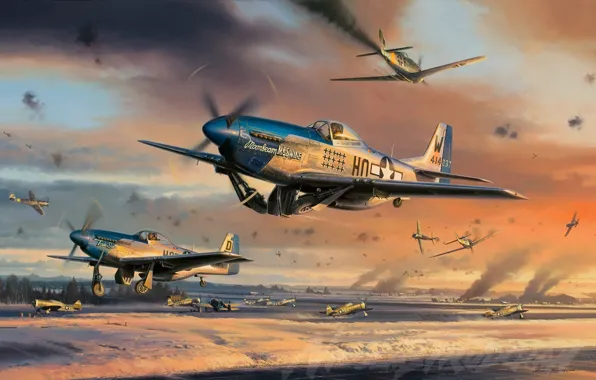 Самолет, Mustang, Истребитель, Мустанг, painting, WW2, P-51 Mustang, aircraft art