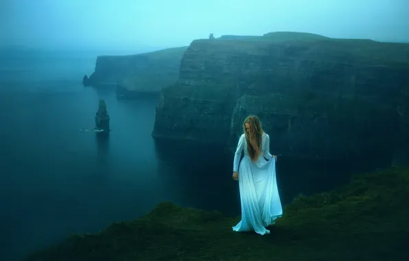 Картинка море, девушка, скалы, платье, TJ Drysdale, Cliffs Of Moher
