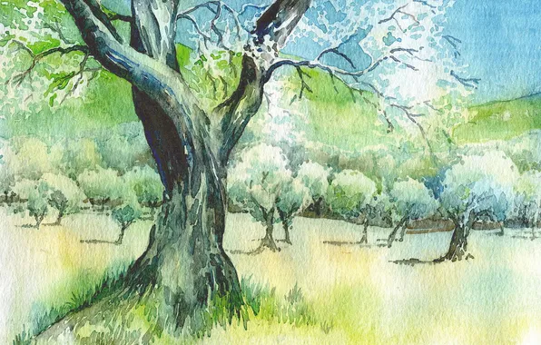 Картинка пейзаж, дерево, картина