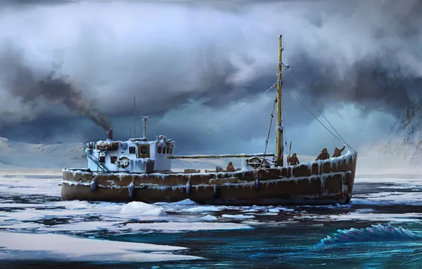Корабль, лёд, Северное море, North sea, Mark Makovey