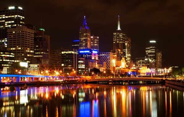 Картинка город, огни, отражение, Австралия