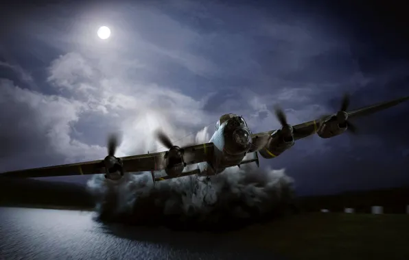 Ночь, Луна, Бомбардировщик, Полнолуние, Avro 683 Lancaster