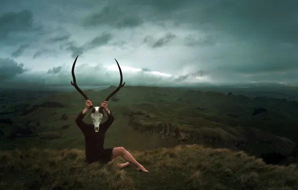 Картинка girl, stag, Waiting for the Storm