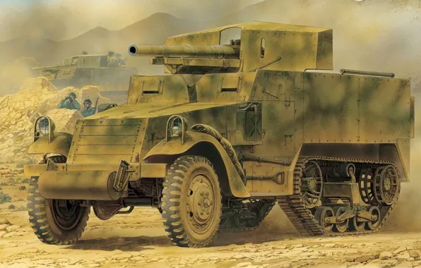 Рисунок, САУ, самоходная артиллерийская установка, 75mm Gun Motor Carriage, Самоходная пушка