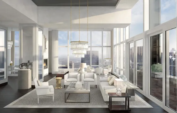 Интерьер, мегаполис, гостиная, New-York, Baccarat Residences