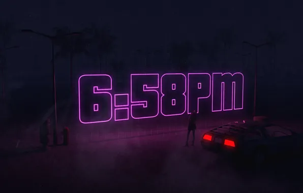 Картинка Авто, Ночь, Музыка, Время, Машина, Стиль, Фон, DeLorean DMC-12