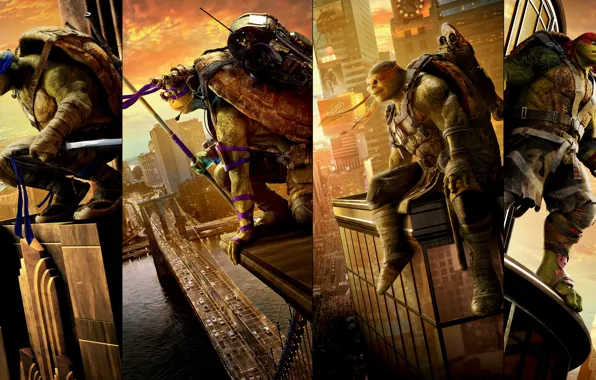 Картинка фэнтези, четверо, постер, Raphael, Leonardo, Donatello, Michelangelo, Teenage Mutant Ninja Turtles: Out of the Shadows