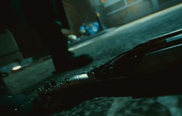 Ночь, Асфальт, Переулок, Cyberpunk 2077, Преступление, Silverhand, Night city 2077