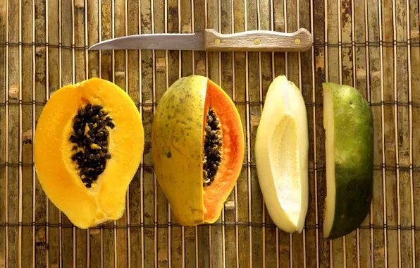 Картинка еда, фрукт, нож, папайя