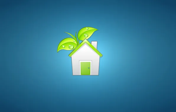 Картинка белый, листья, зеленый, дом, растение, минимализм, дверь, домик