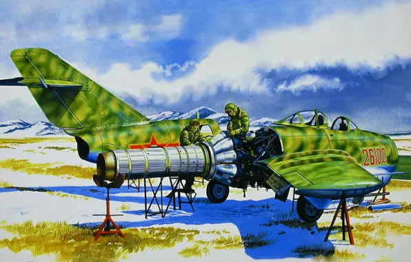 Art, painting, jet, Mikoyan-Gurevich MiG-15