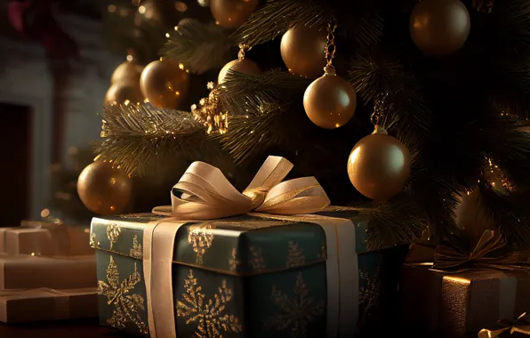 Шарики, шары, Рождество, подарки, Новый год, ёлка, нейросеть