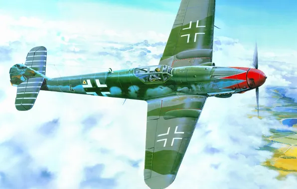 Картинка истребитель, самолёт, Messerschmitt, немец, Bf.109K-4