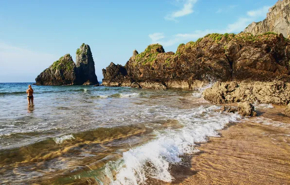 Картинка море, волны, природа, скала, фото, побережье, Испания, Bay of Biscay