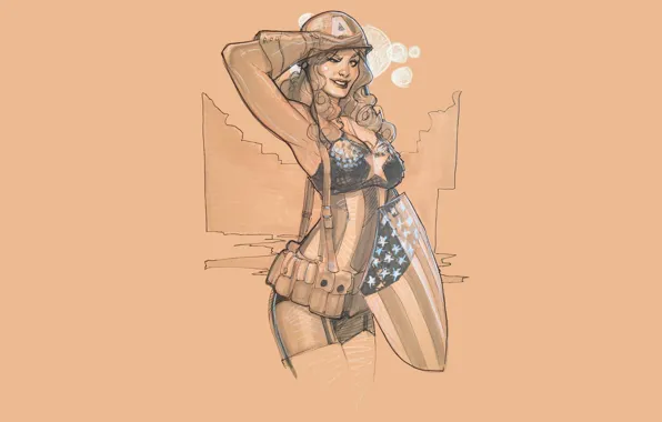 Девушка, арт, костюм, щит, Капитан Америка, Captain America
