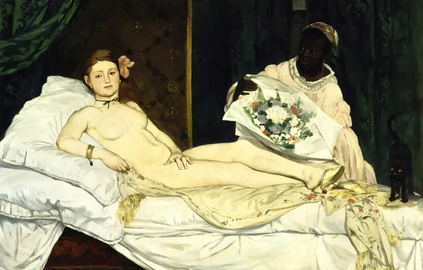 Женщины, цветы, букет, картина, постель, живопись, служанка, Edouard Manet