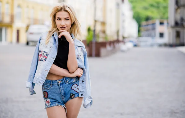 Girl, shorts, cute, jacket, tank top, chic, denim