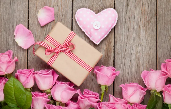 Розы, love, heart, pink, romantic, sweet, gift, petals