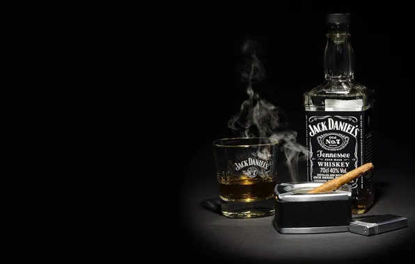 Картинка дым, зажигалка, сигара, виски, whiskey, whisky, Bourbon, Джек Дэниэлс