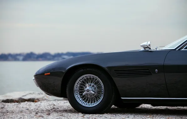 Чёрный, Maserati, 1969, родстер, спайдер, передняя часть, Ghibli Spider