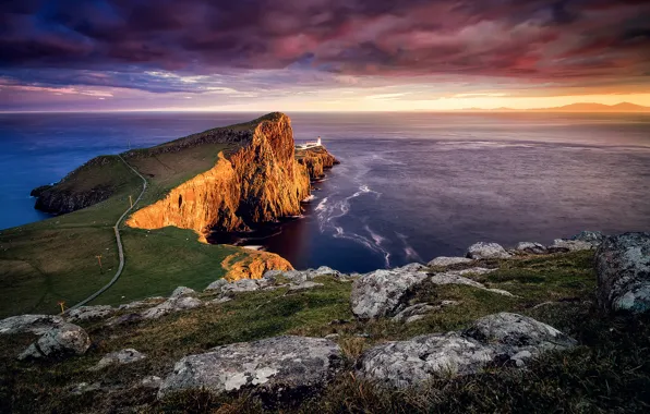 Маяк, Шотландия, на краю, остров Скай, Neist point, архипелаг Внутренние Гебриды