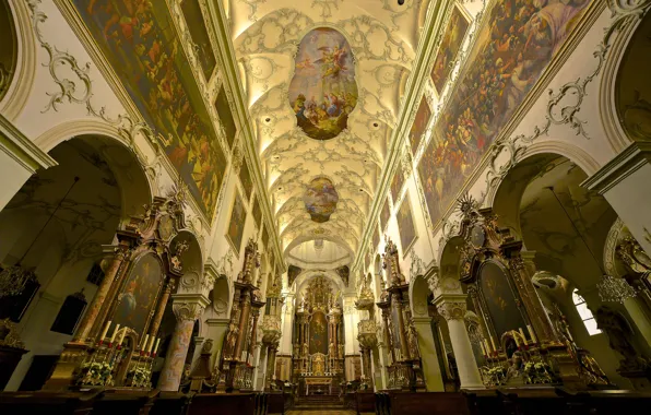 Австрия, церковь, фреска, религия, монастырь, роспись, Зальцбург, неф