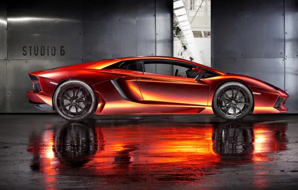Supercar, orange, ламборгини, автообои, Lamborghini Aventador, hq wallpaper