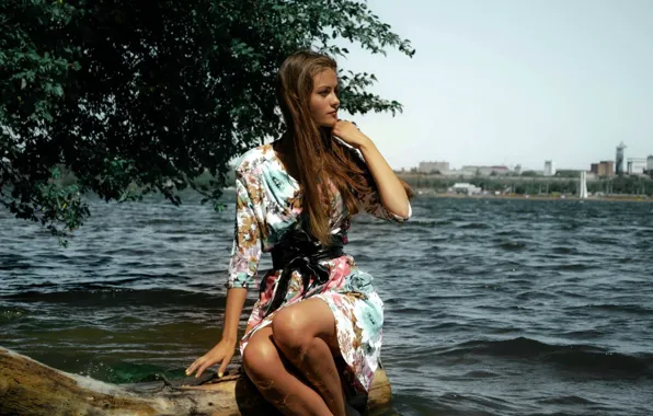 Картинка девушка, поза, река