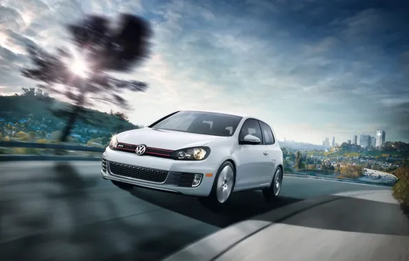 Картинка белый, скорость, Volkswagen, Golf VI GTI