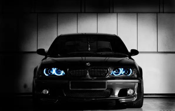 Свет, синий, чёрный, фары, BMW