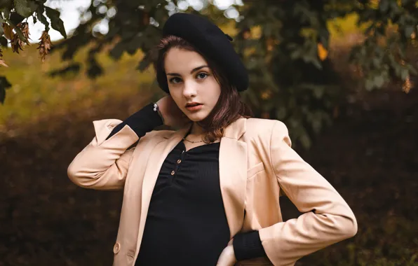 Осень, взгляд, девушка, лицо, волосы, губы, girl, sexy