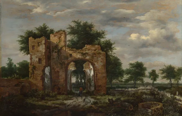 Пейзаж, картина, Якоб ван Рёйсдал, Jacob van Ruisdael, Разрушенные ворота замка