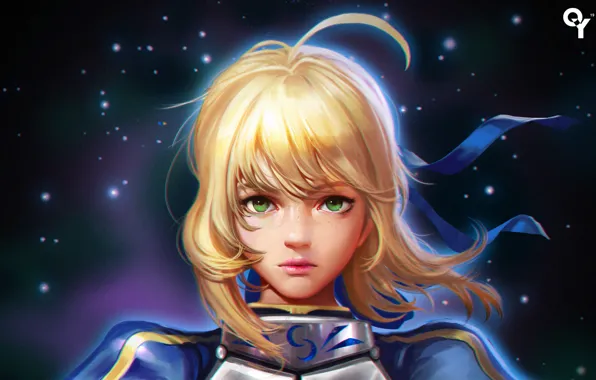 Девушка, лицо, saber, fate stay night, anime, art