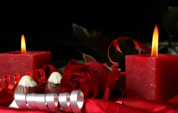 Картинка цветы, сердце, свеча, red rose, roses, romance, candles, роуз