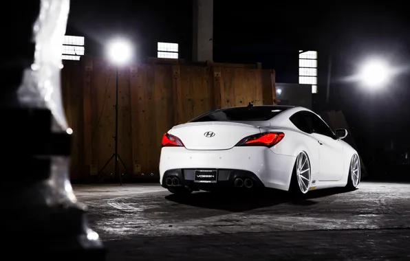 White, wheels, Hyundai, rear, vossen, Genesis, 3.8