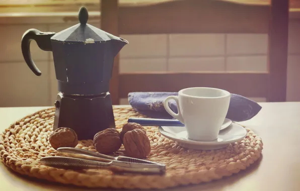 Cup, nuts, moka