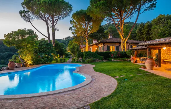 Вилла, бассейн, Италия, архитектура, Tuscany, Monte Argentario, Villa Argentario
