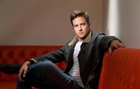 Взгляд, джинсы, куртка, мужчина, Арми Хаммер, Armie Hammer