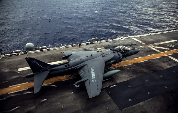 Картинка палуба, штурмовик, Harrier II, AV-8B, «Харриер» II