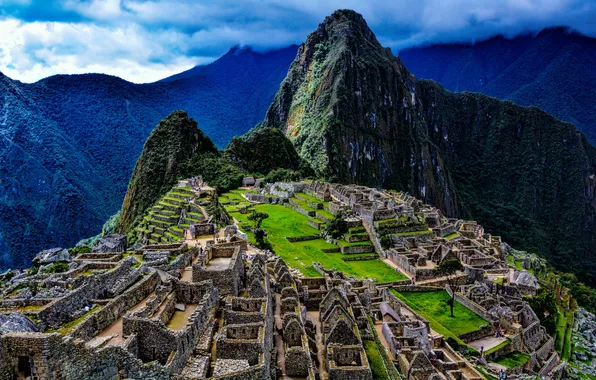Картинка небо, горы, тучи, развалины, руины, Перу, Мачу-Пикчу