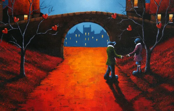 Мост, сердца, пара, David Renshaw