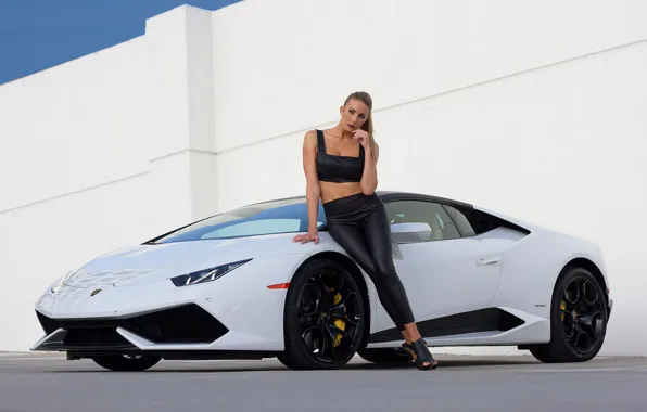 Картинка девушка, Девушки, Lamborghini, белый авто